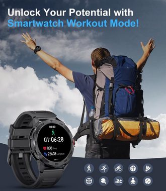 Lige Smartwatch (1,39 Zoll, Android iOS), mit Telefonfunktion Touchscreen 100+ Sportmodi Metallband Fitnessuhr