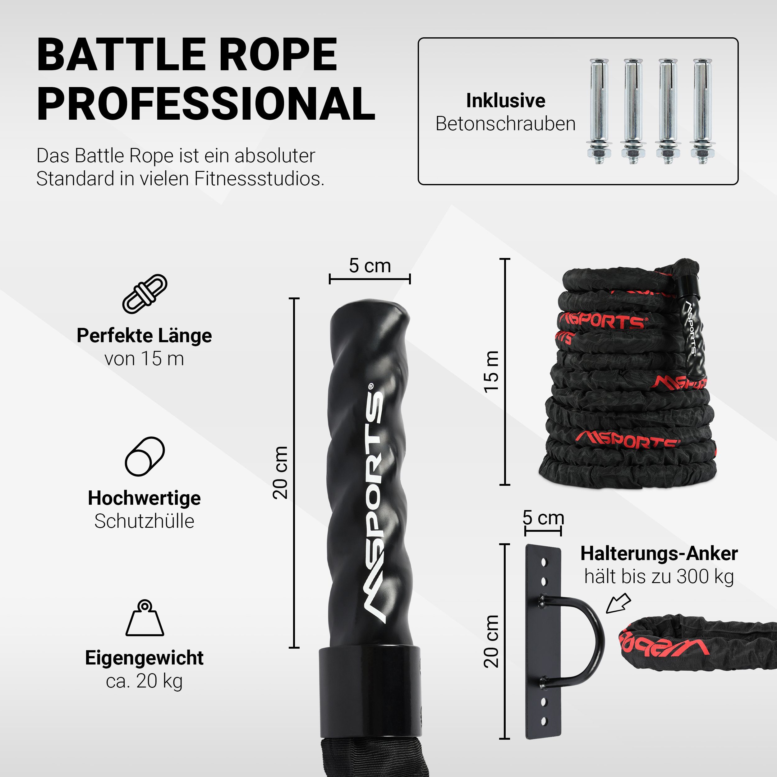 m Überzug Rope Qualität, 15 Battle Battle Länge: MSports® Professional Rope mit Schwarz-Rot Studio