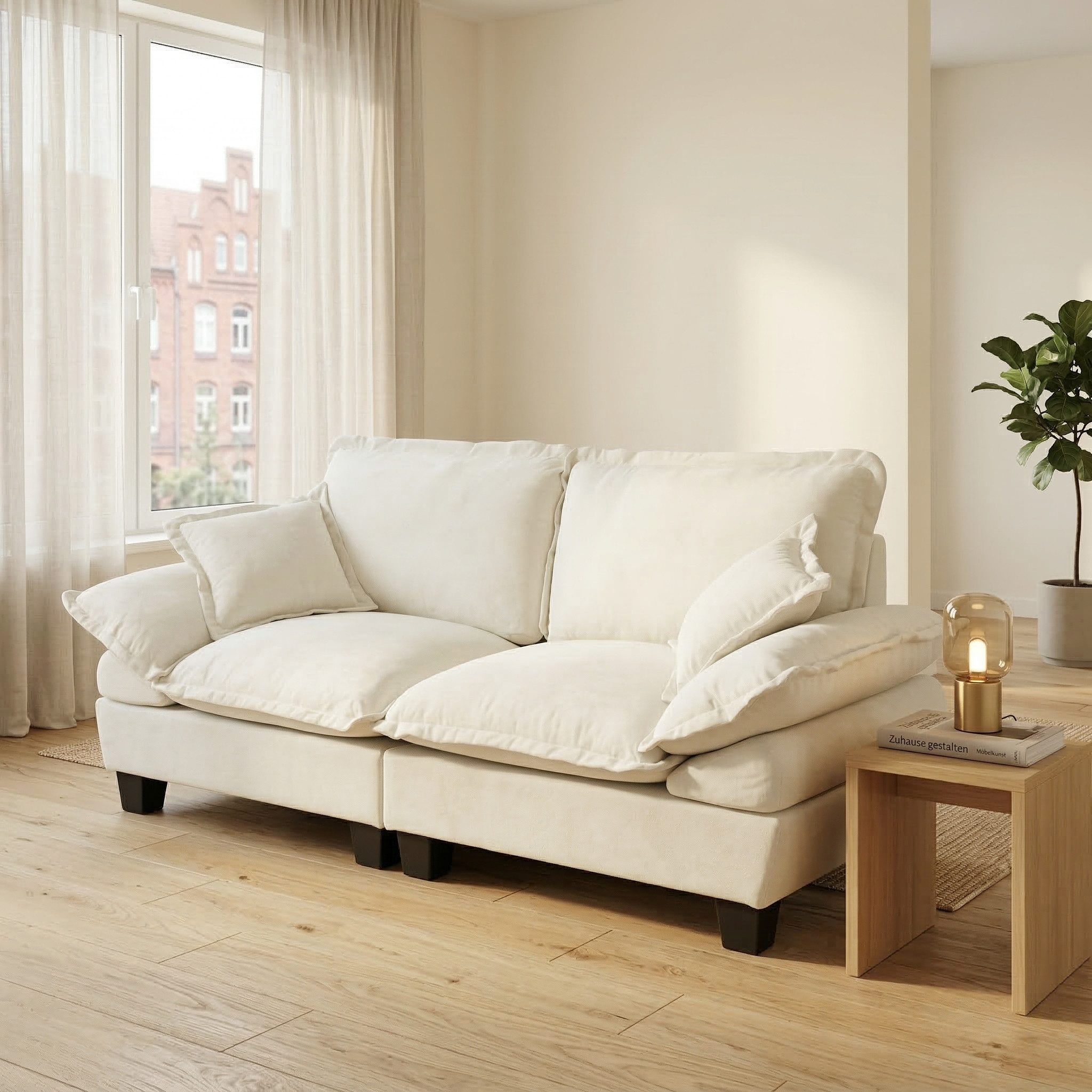 i@home 2-Sitzer Polstersofa, 2 Sitzer Sofa Klein Couch, Modernes Sofa, Beige, Set 1 Teile, 194 cm Polstersofa aus Chenille-Stoff, Doppelsofa für Wohnzimmer