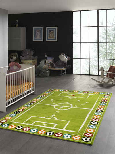 Kinderteppich Kinderteppich Teppich Fußball in Grün, TeppichHome24, rechteckig, Höhe: 0.9 mm
