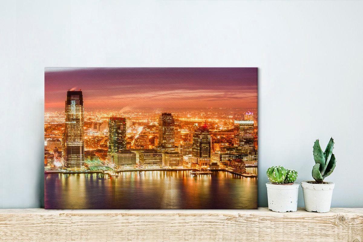 River Leinwandbild 30x20 Wandbild in Wanddeko, Leinwandbilder, Jersey (1 leuchten Lichter von im cm Aufhängefertig, City St), Die OneMillionCanvasses® Amerika, Hudson