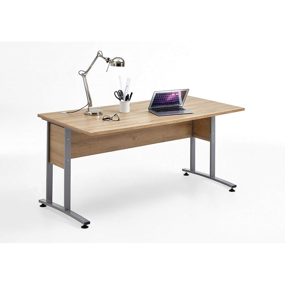 FMD Möbel Schreibtisch Arbeitstisch 3012-102 inkl. 2 Metallkufen Bürotisch Alteiche CALVIA Schreibtisch 160 cm