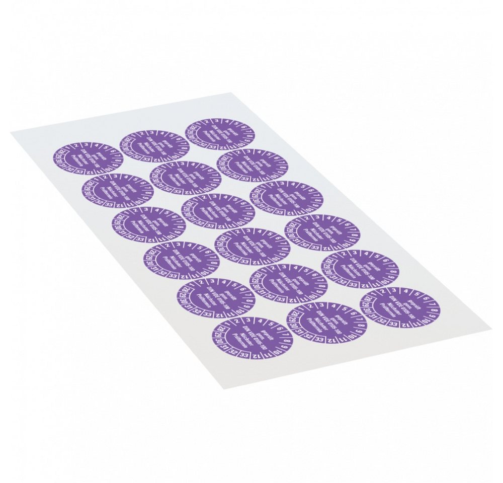 Thumbnail - Dreifke Hinweisschild Prüfplakette geprüft gem. VDE 0105-100, 28-33, violett, Folie, Ø 30mm