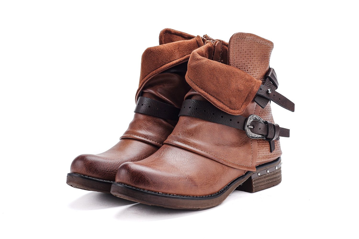 Pogolino ST140 Bikerboots Damen Biker Boots leicht gefüttert Stiefeletten mit Schnalle