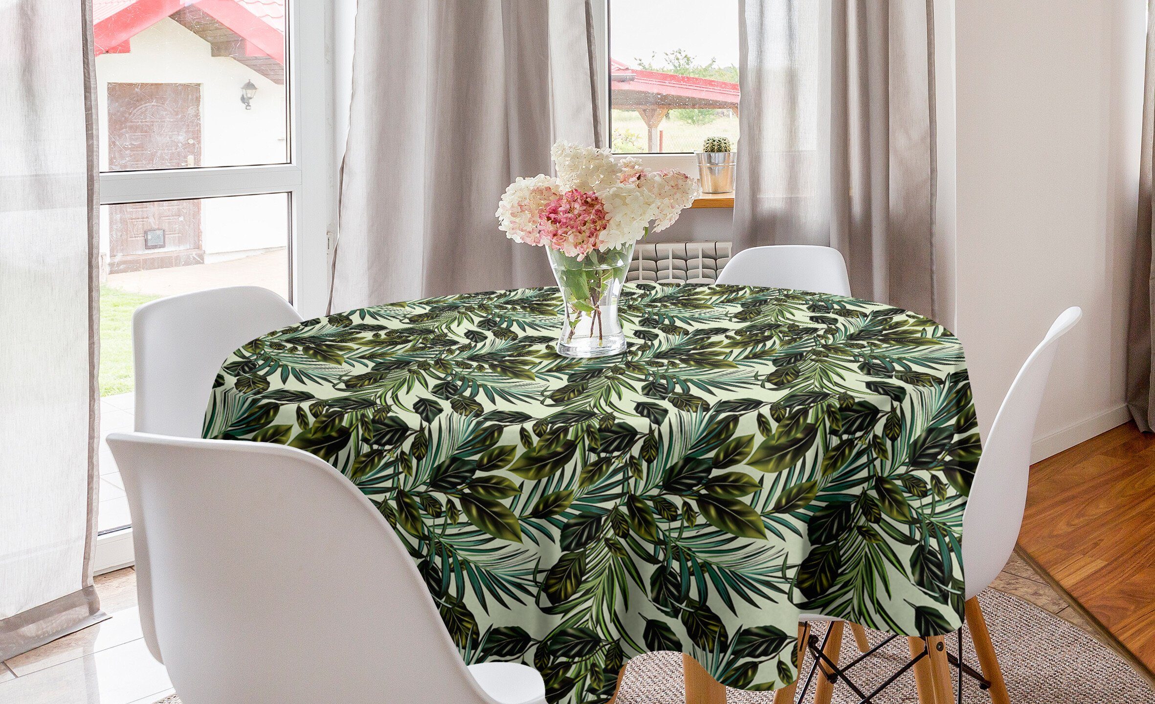 Abakuhaus Tischdecke Kreis Tischdecke Abdeckung für Esszimmer Küche Dekoration, Philodendron Jungle Leaves Konzept