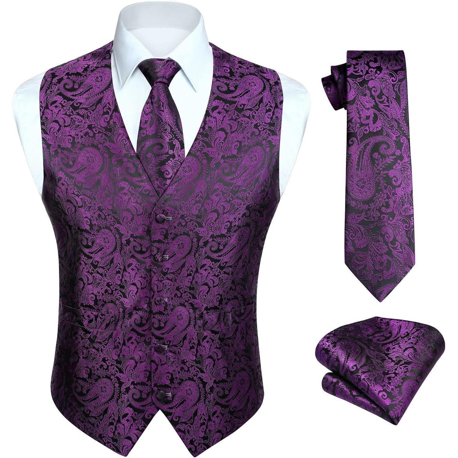 LuxusKollektion Anzugweste Weste Herren Hochzeit Krawatte Einstecktuch Jacquard S Violett