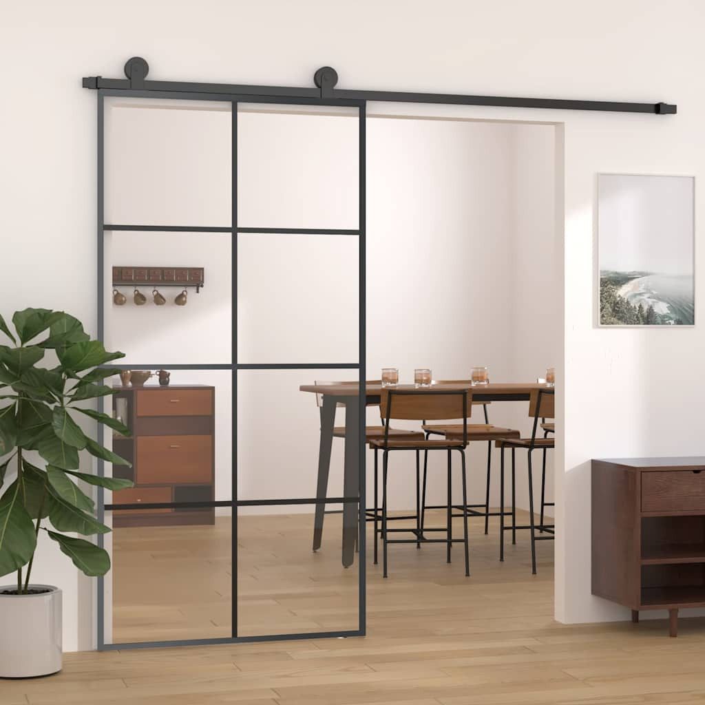 furnicato Schiebetür 102,5x205 cm Schwarz, Leise Gleittür mit ESG-Glas und sanftem Anschlag für dein Zuhause