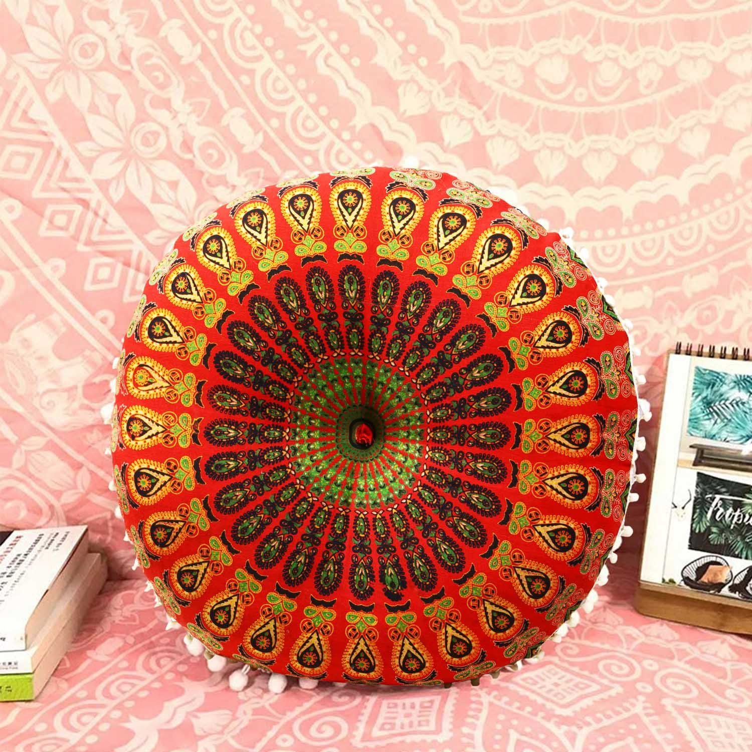 Casa Moro Sitzkissen Orientalisches Yogakissen Mandala Saira Ø55cm aus reiner Baumwolle, Handmade, Kunsthandwerk, Der Preis gilt für ein Yogakissen