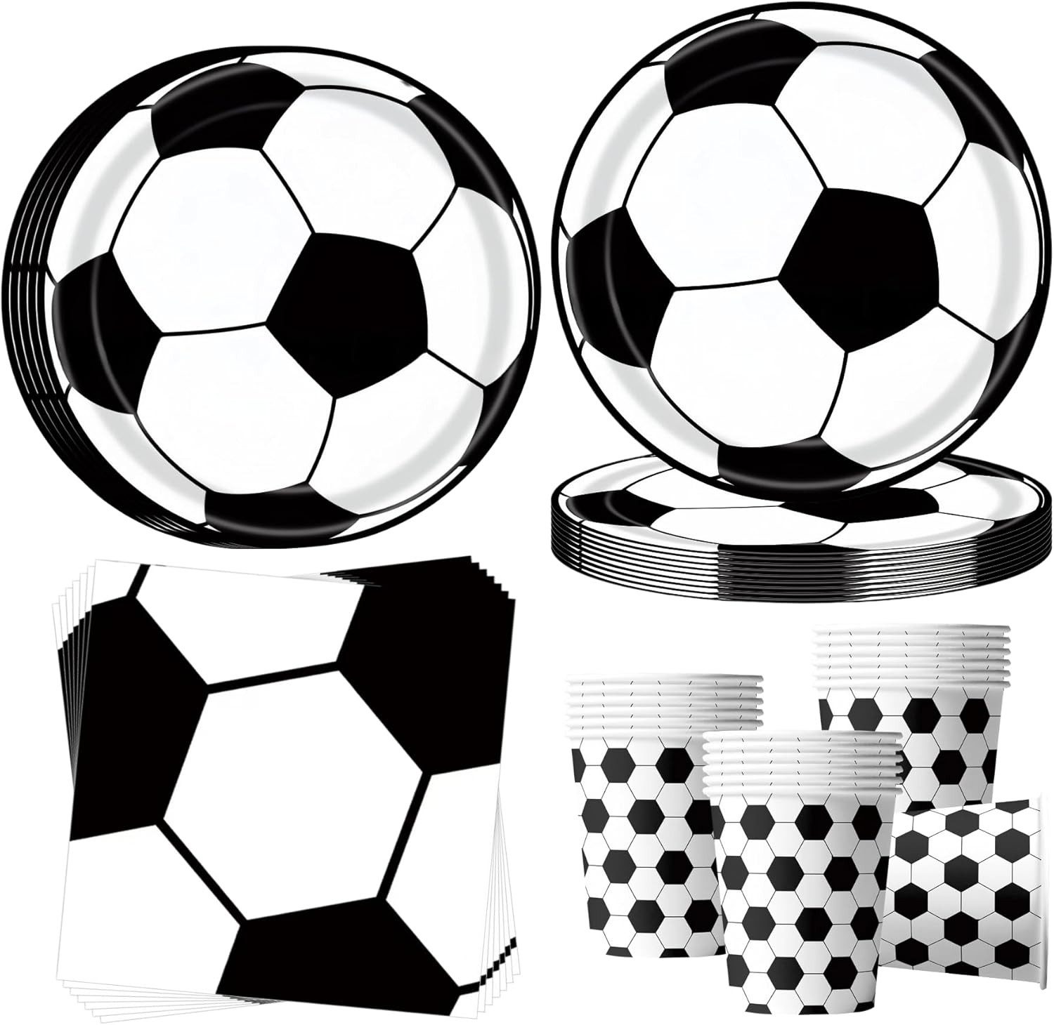 FELIXLEO Papierdekoration Fußball Partygeschirr 16 Gäste Teller Becher Servietten