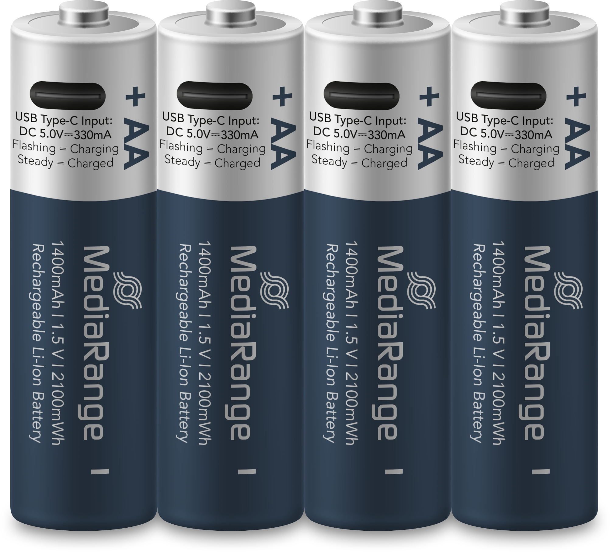 Mediarange 4 Akku AA mit USB-C Anschluss Li-Ion Mignon 1.5V 1.400mAh Ladekabel Akkupacks – Bild 3 von 5