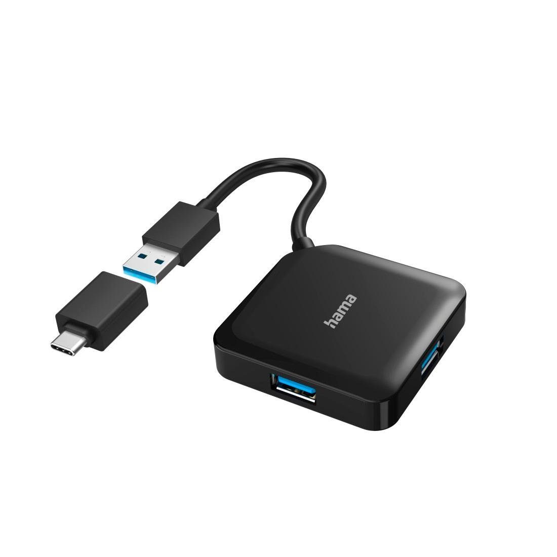 Hama USB-C Multiport Adapter Set 2 in1, USB-C, USB-A, USB 3.2 Gen1, schwarz USB-Adapter USB-C zu USB Typ A, 15 cm