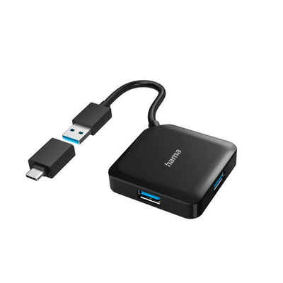 Hama USB-Hub, 4 Ports, USB 3.2 Gen1, 5 Gbit/s, mit USB-C Adapter USB-Adapter USB-C zu USB Typ A