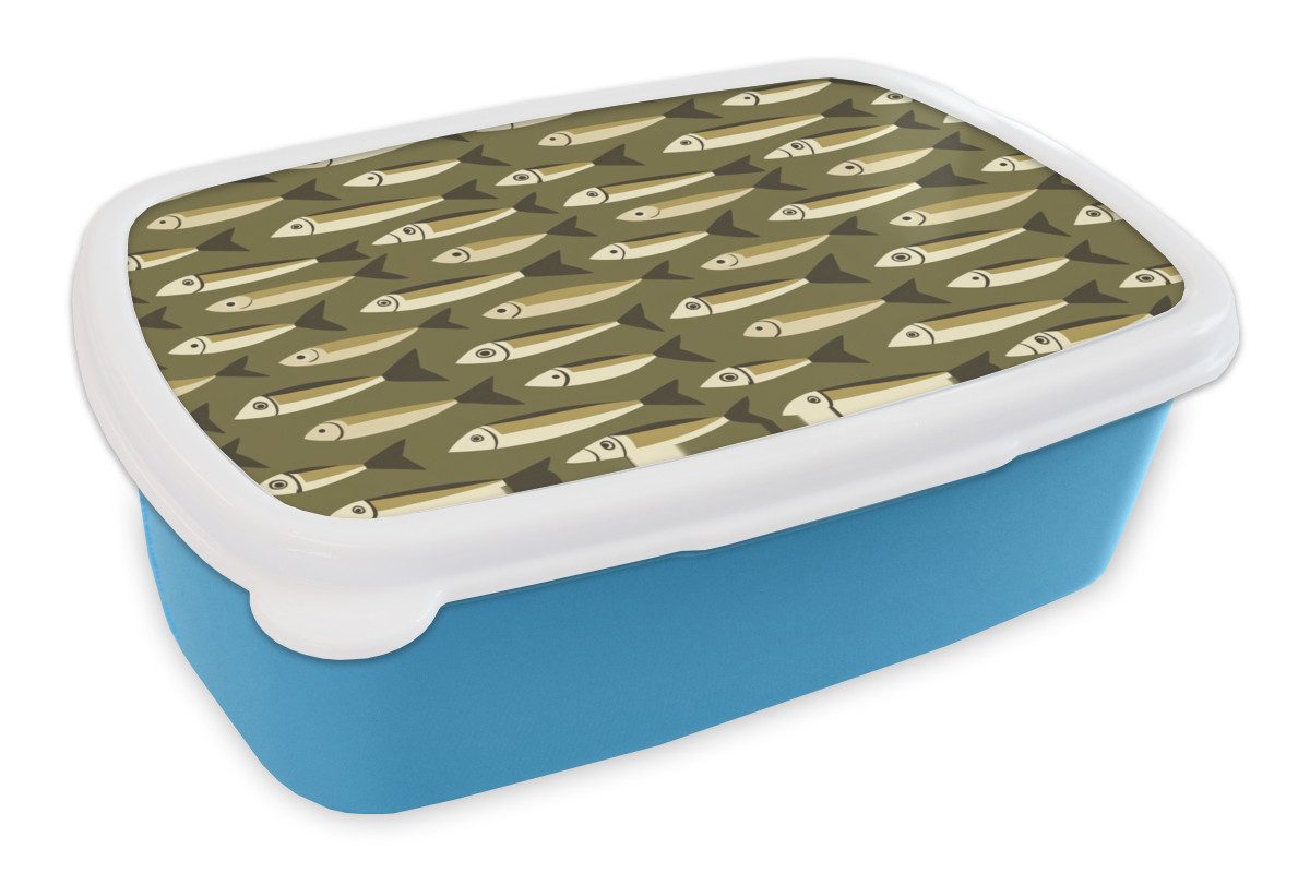 MuchoWow Lunchbox Fisch - Muster - Grün, Kunststoff, (2-tlg), Brotdose, Lunchbox, Brotbox für Kinder und Erwachsene