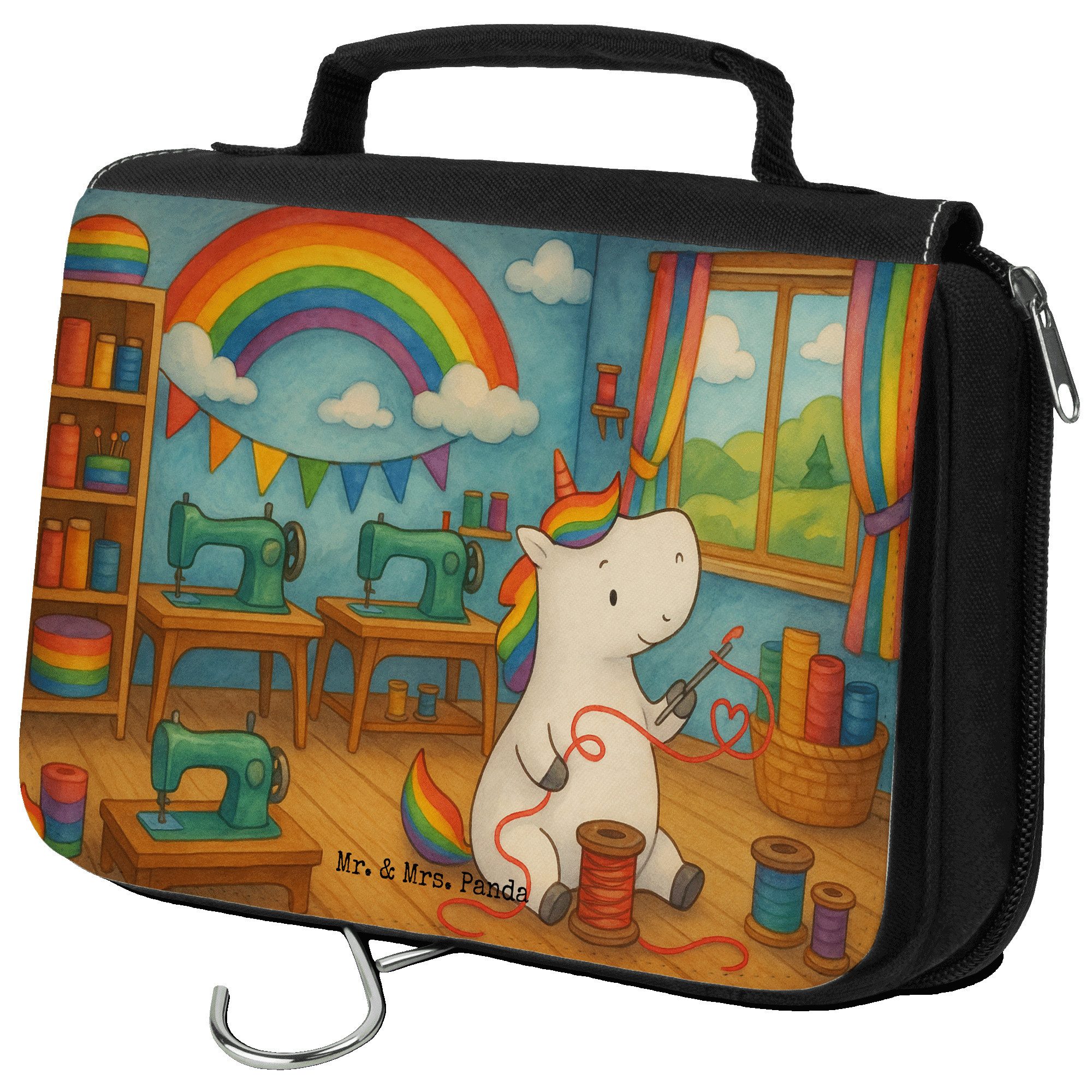 Kulturbeutel Einhorn Näherin Design, Waschbeutel, Weiß, beautycase, Stricken, Kosm