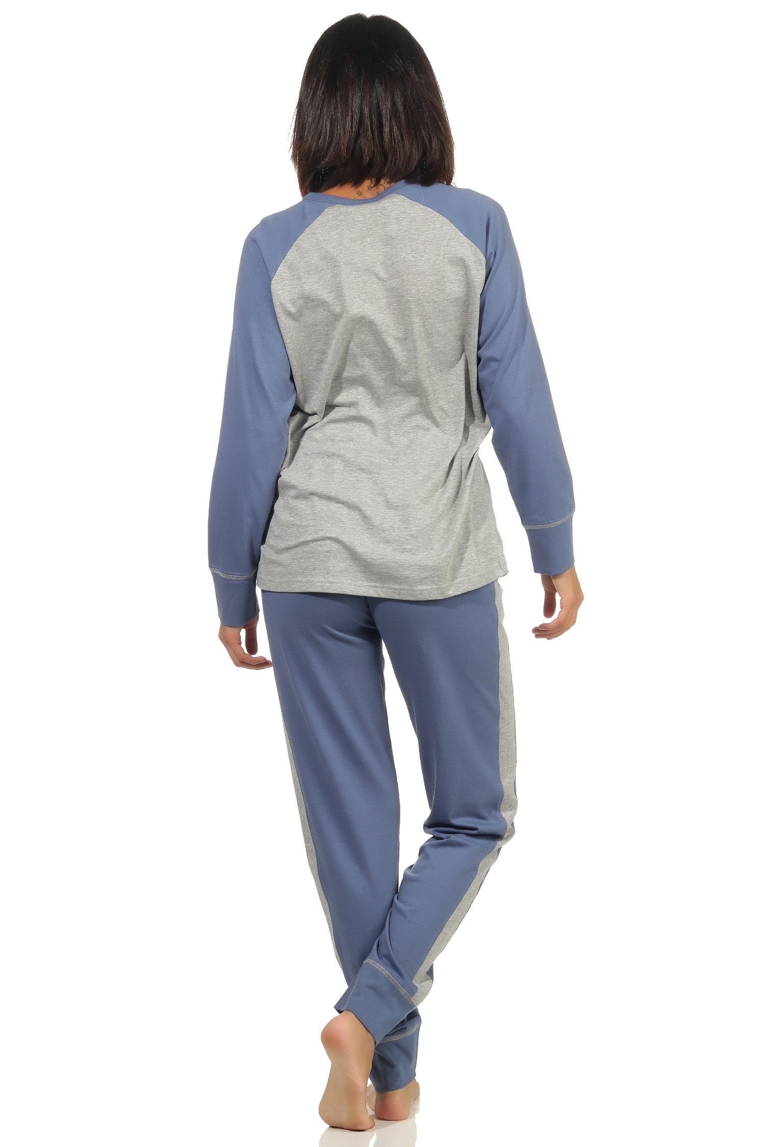 Print mit Ärmeln blau Pyjama Normann Damen und College-Look im Pyjama abgesetzten