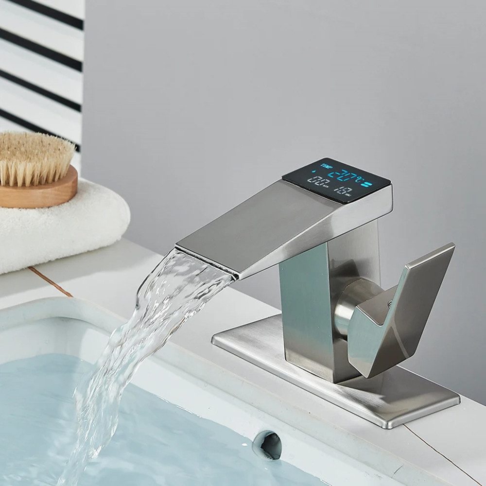 MECO Badarmatur (Wasserhahn mit Temperaturanzeige, 1-St) Elegantes Wasserfall-Design