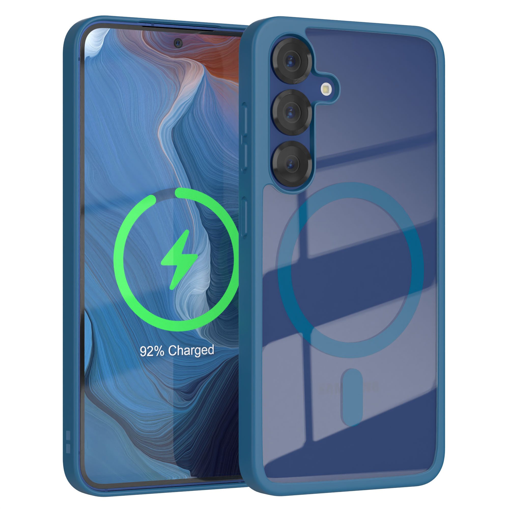 EAZY CASE Handyhülle Transparente Hülle mit MagSafe Samsung Galaxy S25 6,2 Zoll, Silikon Handyhülle, Schutzhülle mit Kameraschutz, Etui magnetisch Blau