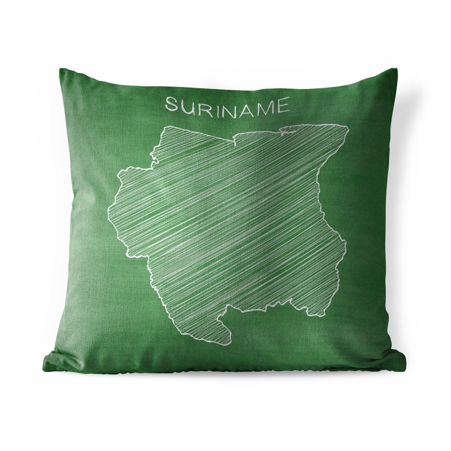 MuchoWow Dekokissen Illustration einer Karte von Suriname auf einer grünen Wandtafel, Kissenbezüge, Kissenhülle, Dekokissen, Dekokissenbezug, Outdoor