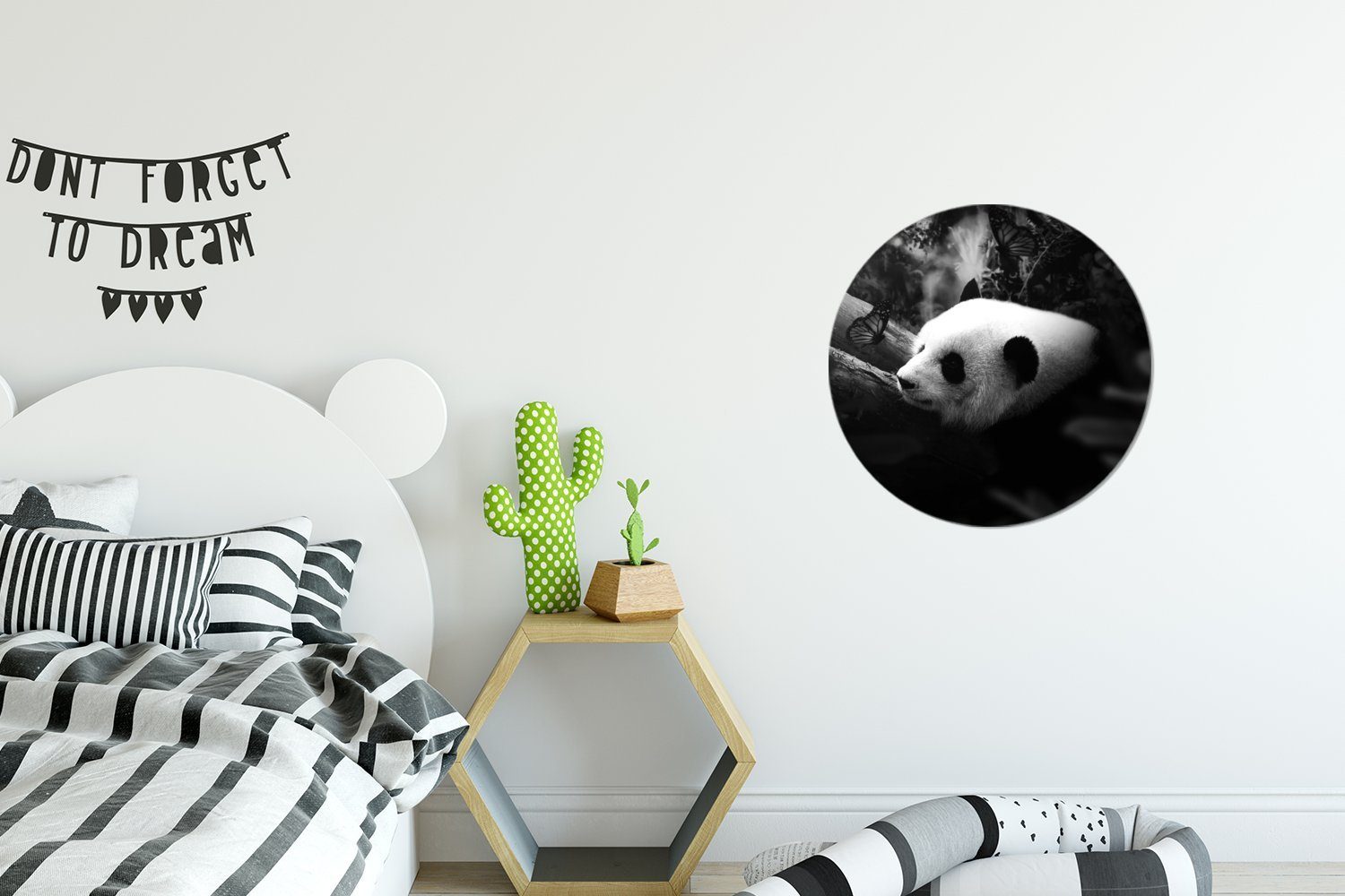 MuchoWow Wandsticker Tiere - Panda St), - Kinderzimmer, (1 - - Weiß Rund, Dschungel Wohnzimmer Tapetenaufkleber, Tapetenkreis für Schwarz