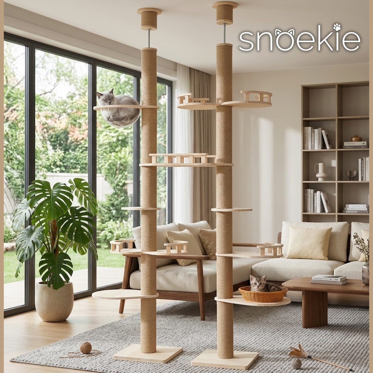 SNOEKIE Kratzbaum SNOEKIE deckenhoher Katzenkratzbaum 240–270 cm höhenverstellbar, 2,7 m deckenhoch, extra stabil inklusive Hängemulde, platzsparend