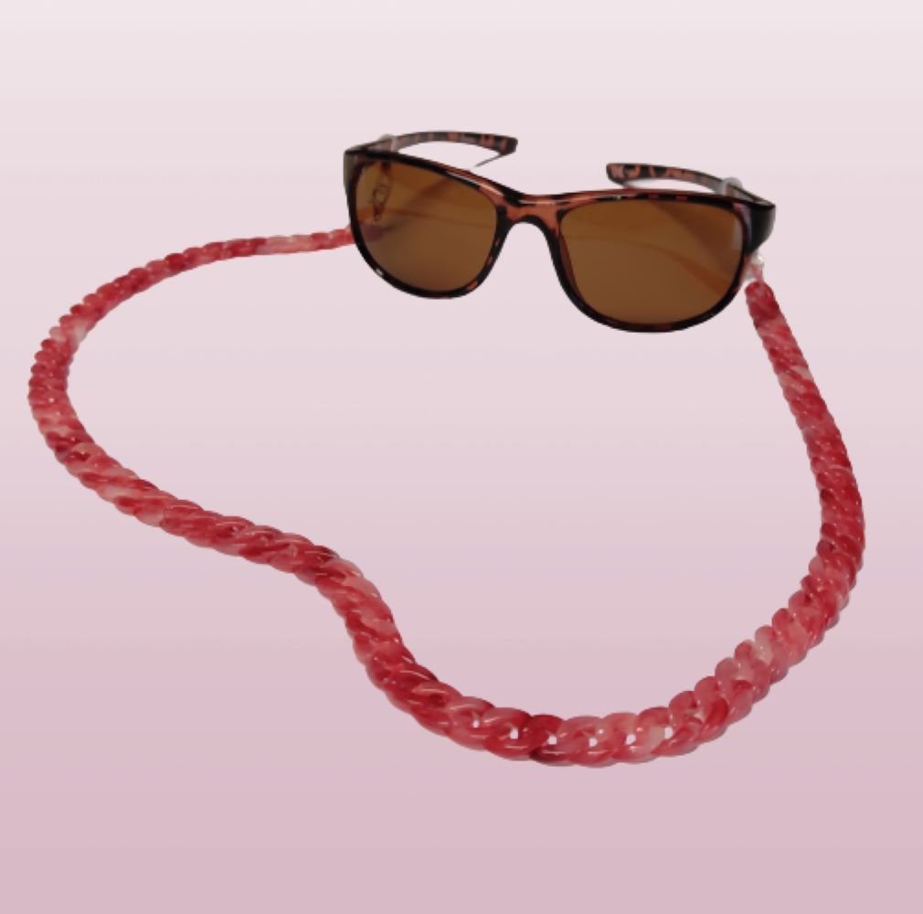 BUNGSA Ketten-Set Brillen-Kette Lanyard mamoriert in verschiedenen Brillenschmuck aus - 1-tlg), (1 Damen Brillenkette, 3 Acryl