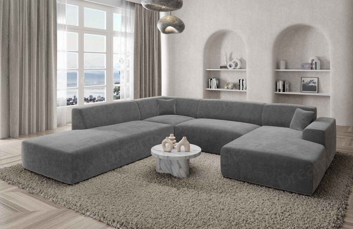 Sofa Dreams Wohnlandschaft Polster Designer Sofa Mallorca U Lounge Samtstoff Stoffsofa, U-Form Loungesofa dunkelgrau92 | Wohnlandschaften