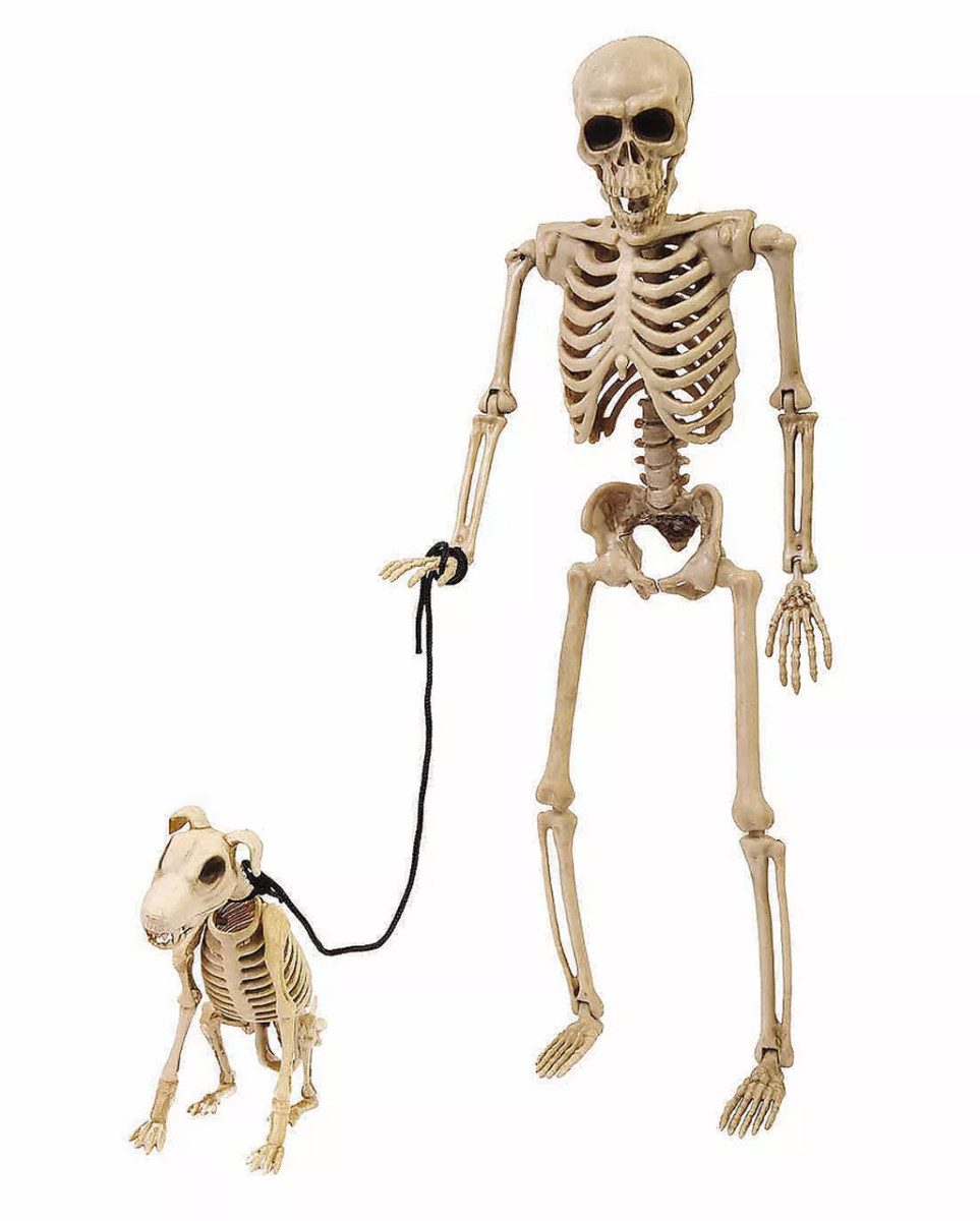 Horror-Shop Dekoobjekt Biegsames Skelett mit Skeletthund an der Leine 36