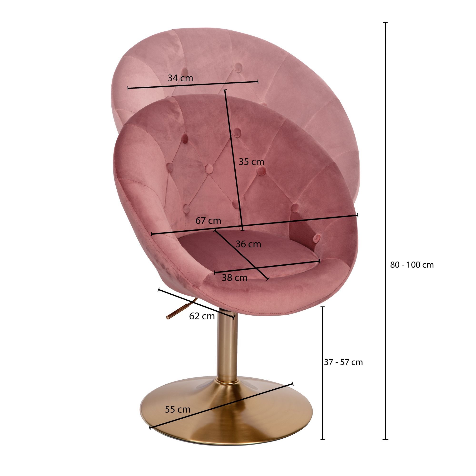 Wohnling Polsterstuhl Loungesessel Drehstuhl Clubsessel Samt Rosa Cocktailsessel Barsessel (Samt Rosa / Gold Design Drehstuhl mit Rückenlehne), Clubsessel Lounge, Relaxsessel Loungesessel