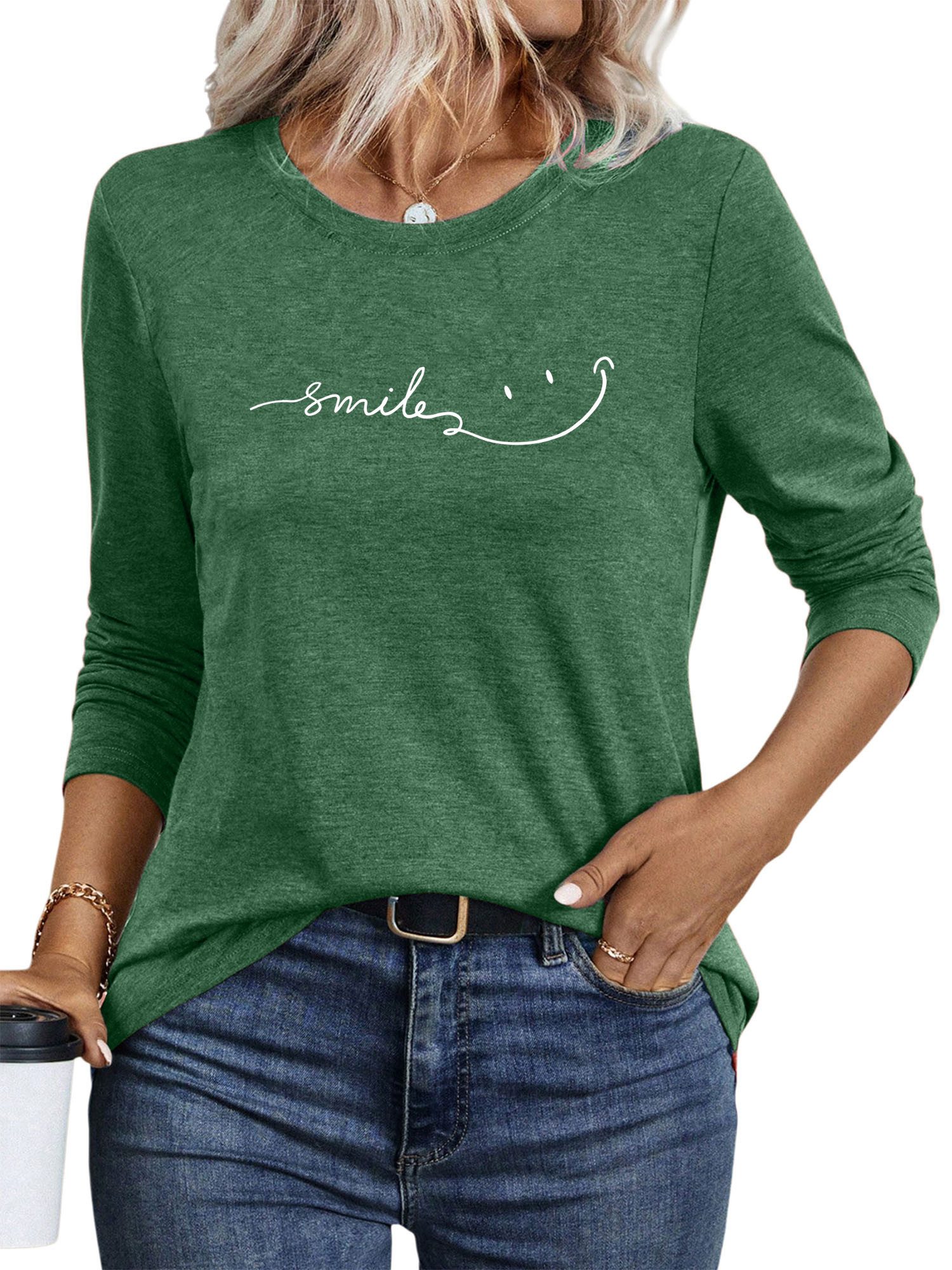 PYLIKE Langarmshirt Shirts Damen Casual Lächeln Ausgefallene bequemes Langarmshirt Geeignet für den täglichen Gebrauch im Büro und zu Hause