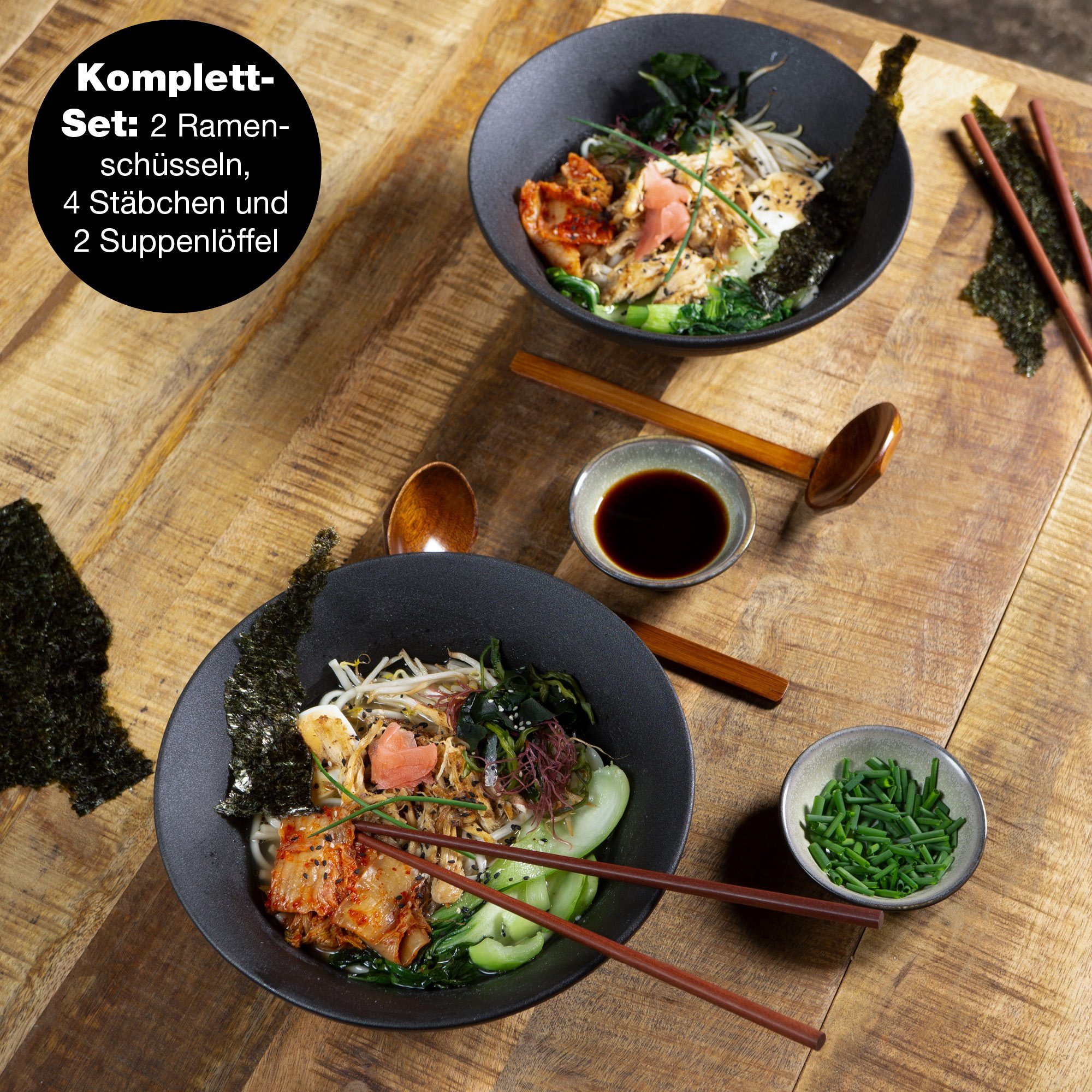 Moritz & Moritz Suppenschüssel 2x Ramen Schüssel Keramik, Keramik, (2er Set), Ramen Bowl Set für 2 Personen