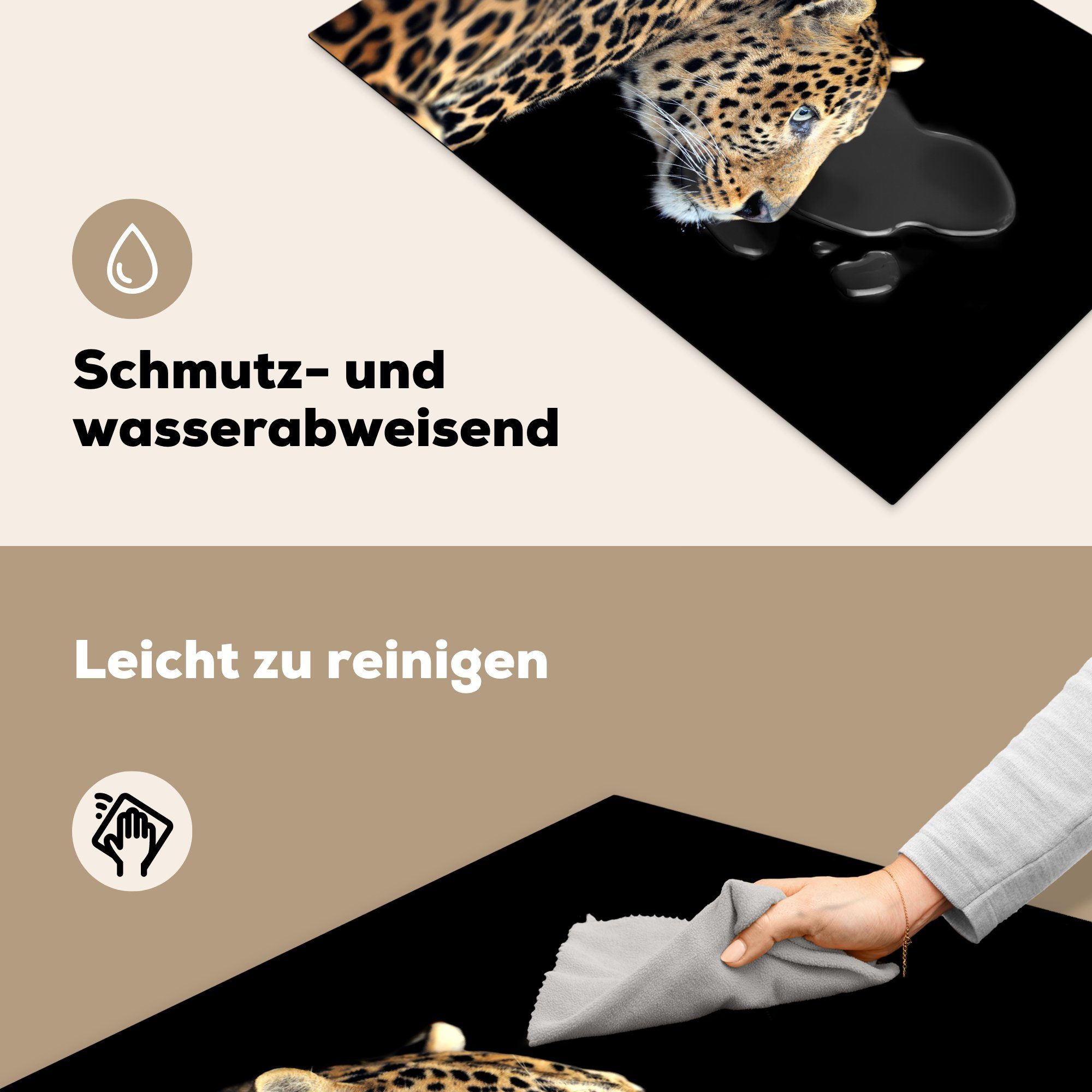 MuchoWow Herdblende-/Abdeckplatte Leopard - Vinyl, tlg), küche, die cm, Induktionskochfeld Schutz für Ceranfeldabdeckung - Profil (1 81x52 Schwarz