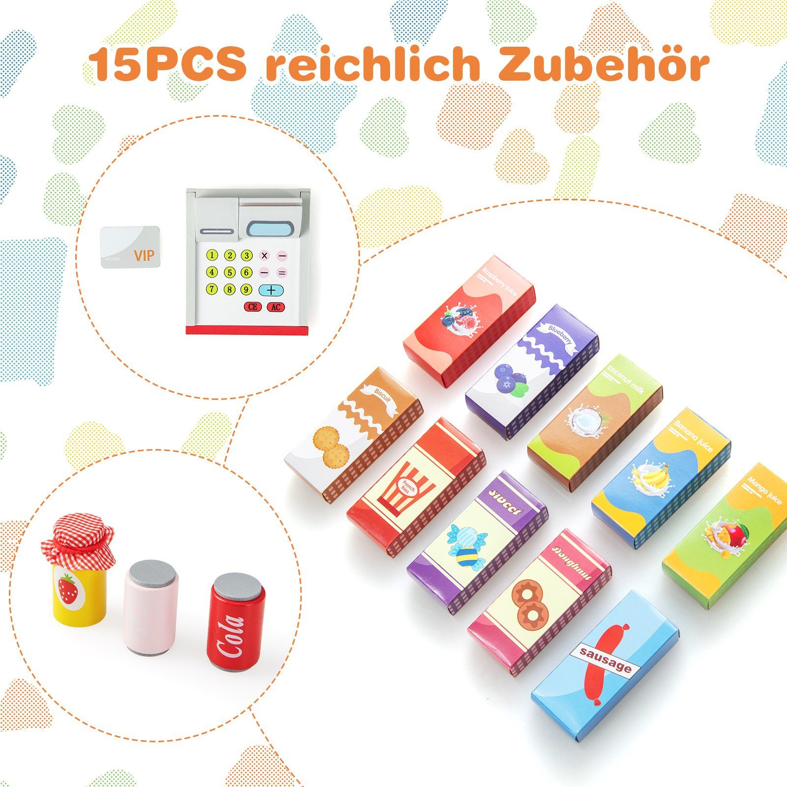 COSTWAY Kaufladen Holzspielzeug, Verkaufsstand mit Kreidetafel