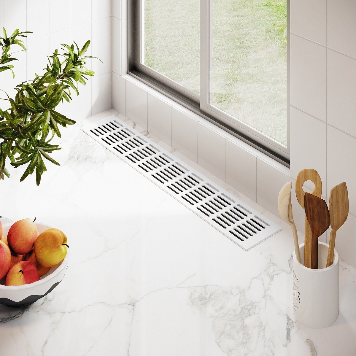 MS Beschläge Lüftungsgitter Weiß RAL9016 Stegblech 100mm breit Aluminiumgitter