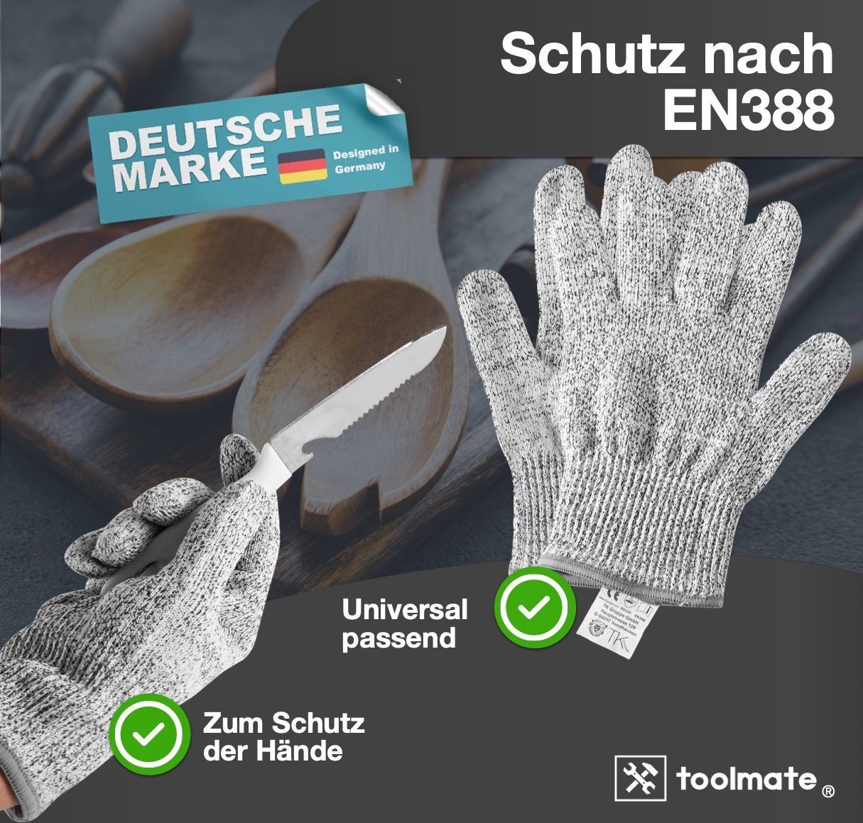 3x Gr. Schnittschutzhandschuhe Schnittschutzhandschuhe 388 toolmate® Schnittfest Paar EN Unisex 10