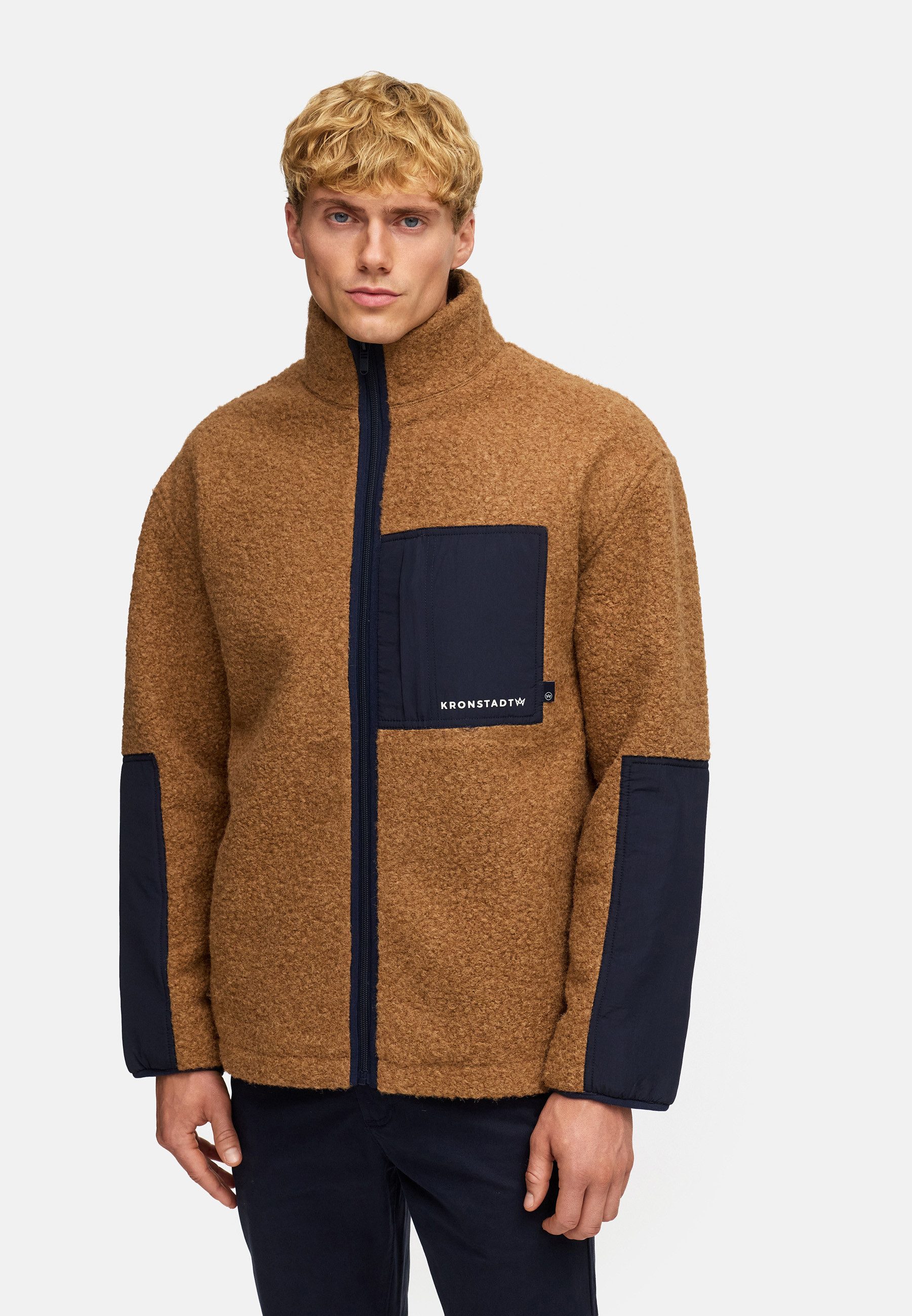 Kronstadt Sommerjacke Herren KSSteele teddy Übergangsjacke Herrenjacke Teddy-Sweatjacke mit Nylon-Einsätzen und Brusttasche