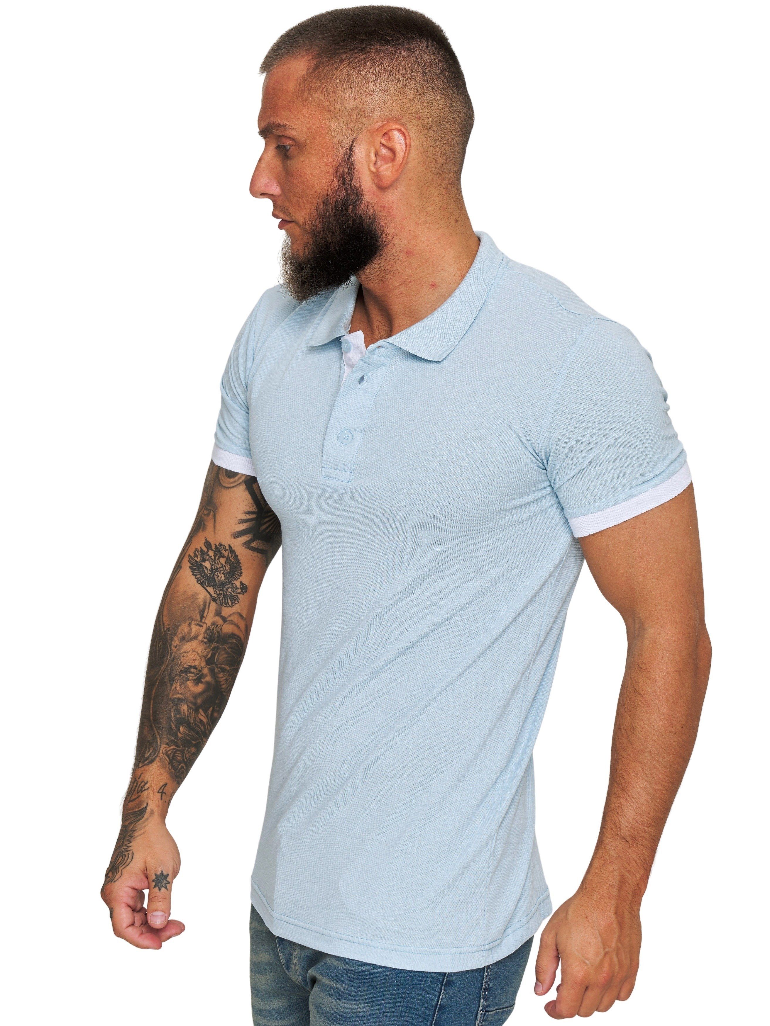 Code47 T-Shirt Code47 Herren Poloshirt Polohemd Basic Kurzarm Einfarbig Slim Fit (1-tlg) Hellblau