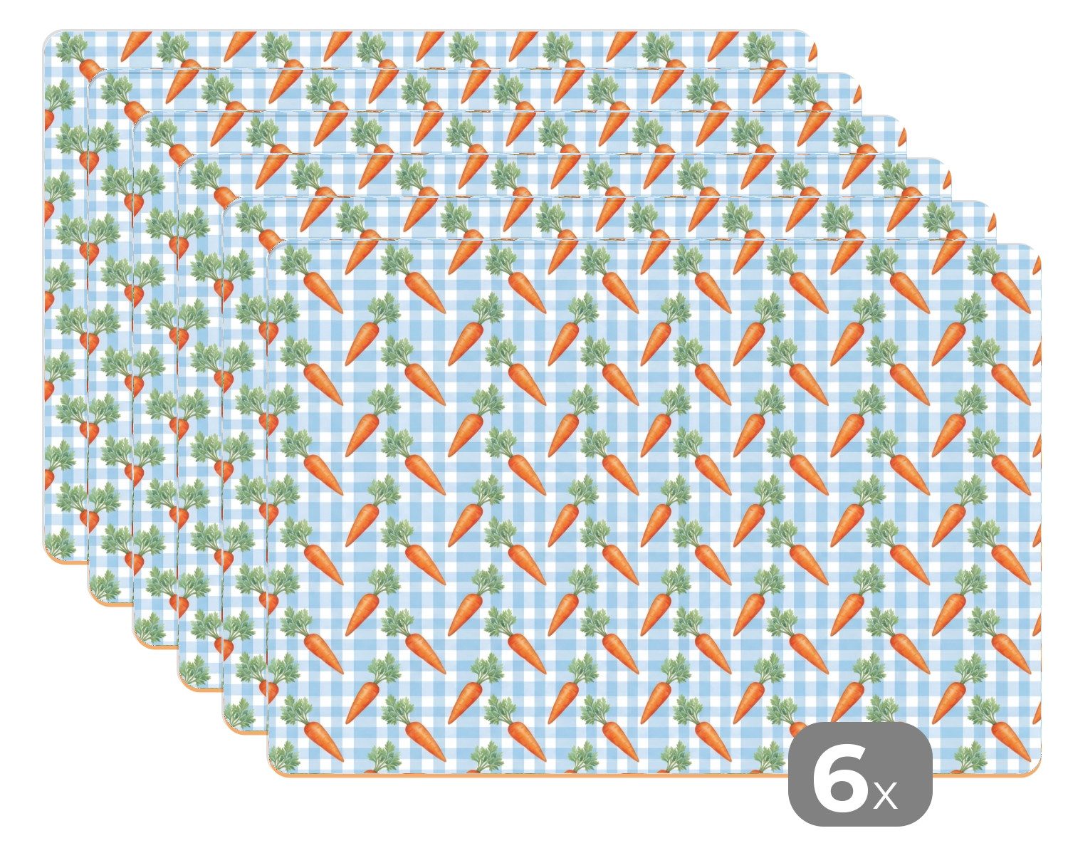 MuchoWow Platzset Karotten - Orange - Blau - Kariert, (6-St), Platzsets, Tischset, Abwaschbar, Tischsets, Platzdeckchen