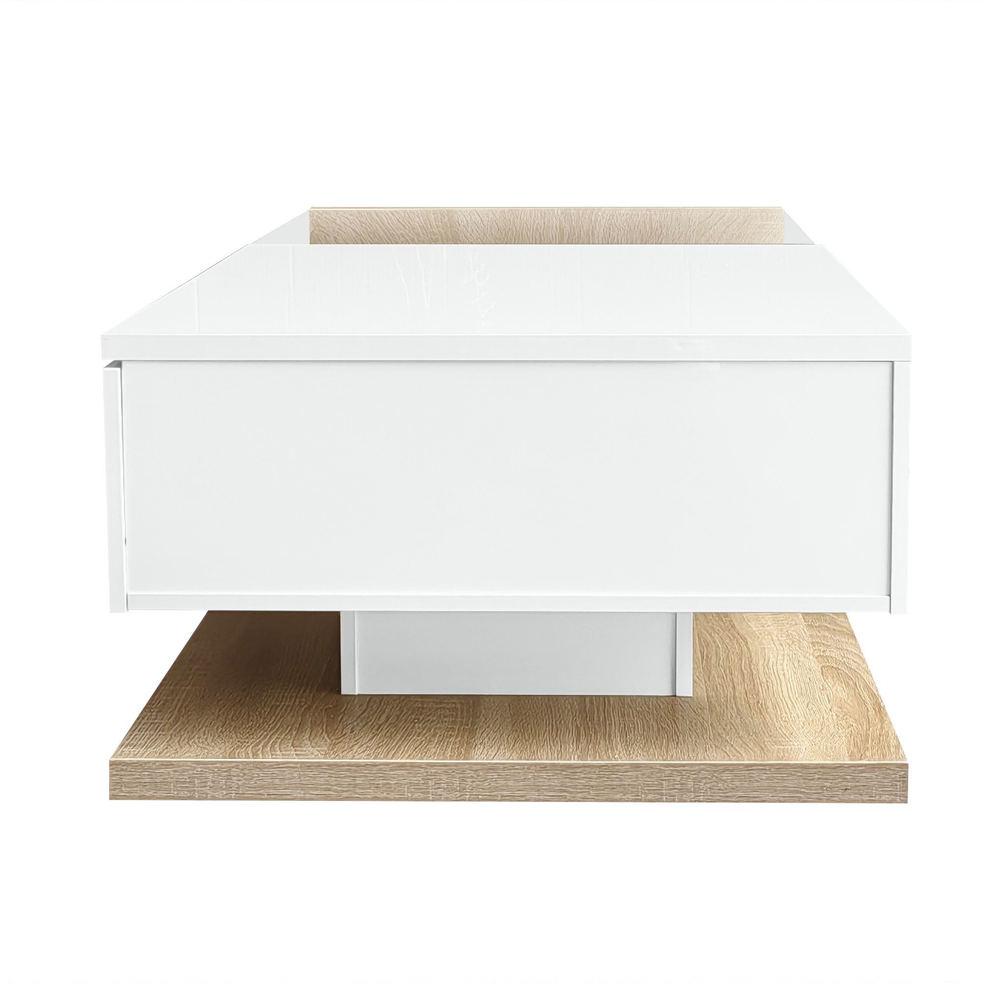 Merax Couchtisch hochglanz Beistelltisch mit Stauraum und Glastischplatte, Wohnzimmertisch mit Schublade, Sofatisch Kaffeetisch mit LED – Bild 4 von 5
