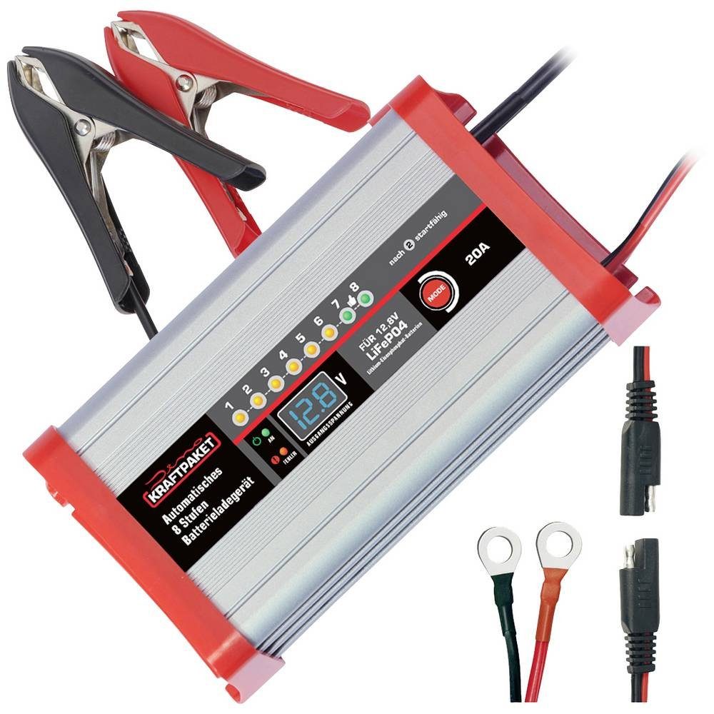 Ladeprogramme) Dino Ladungserhaltung, (Ladeüberwachung, verschiedene 12.8V-20A Autobatterie-Ladegerät KRAFTPAKET LifePo4-Lader