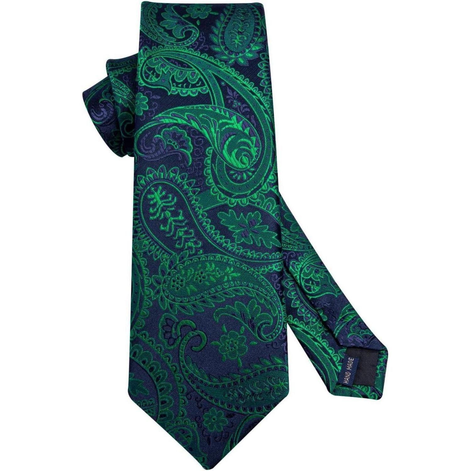 LuxusKollektion Krawatte Krawatte Herren Einstecktuch Set Paisley Blume Hochzeit Schwarz Grün-2