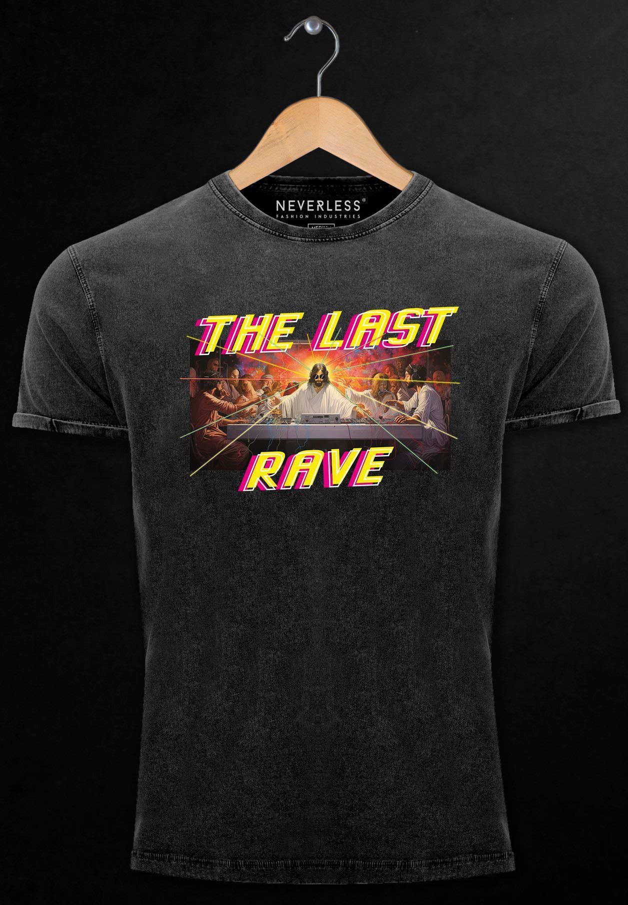 Vintage Last Rave Das Herren Print-Shirt Neverless Print Techno The mit Jesus Abendmahl letzte Parodie
