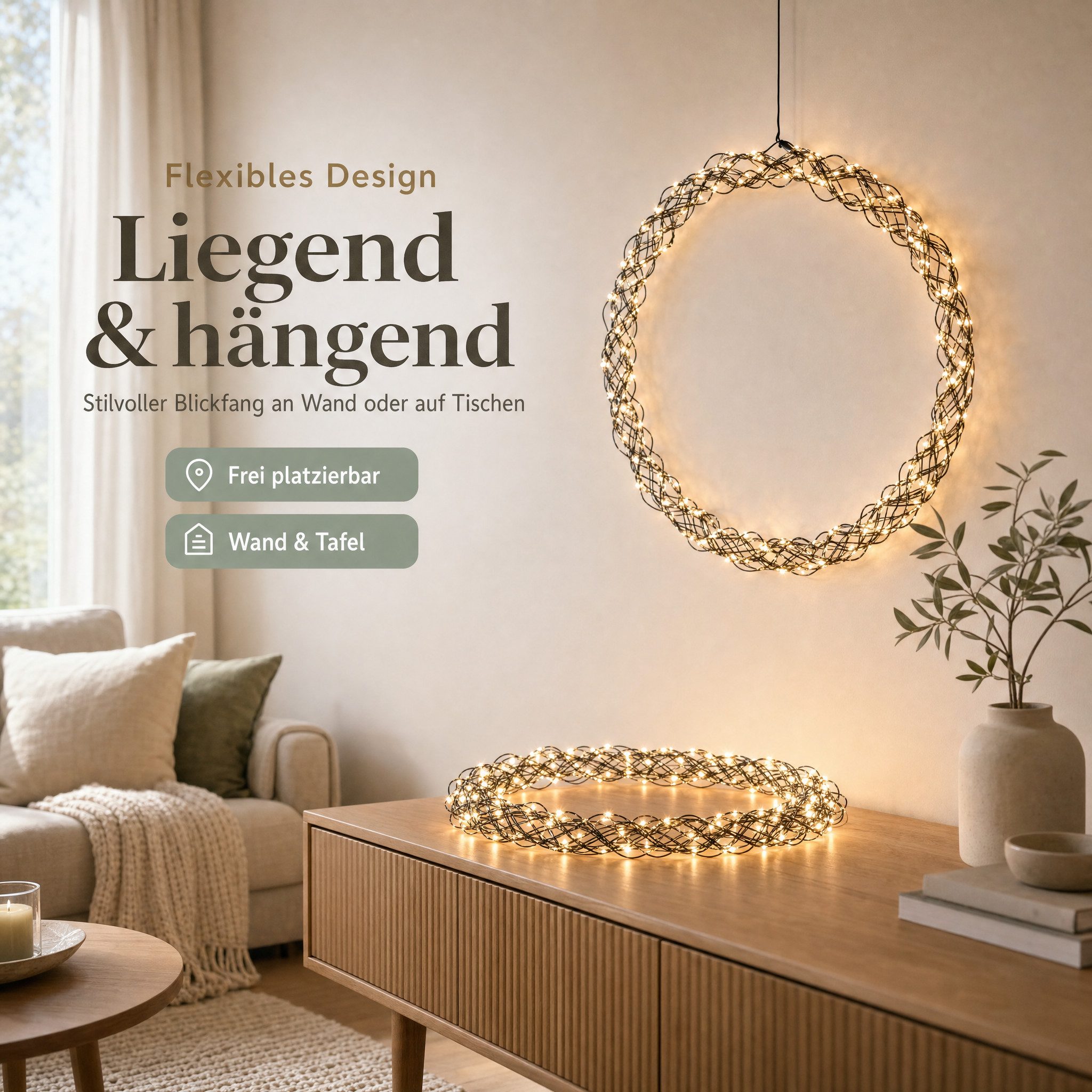 Northpoint Dekokranz XXL LED Lichtkranz 50cm 1000 LEDs Timer IP44 – Bild 4 von 5