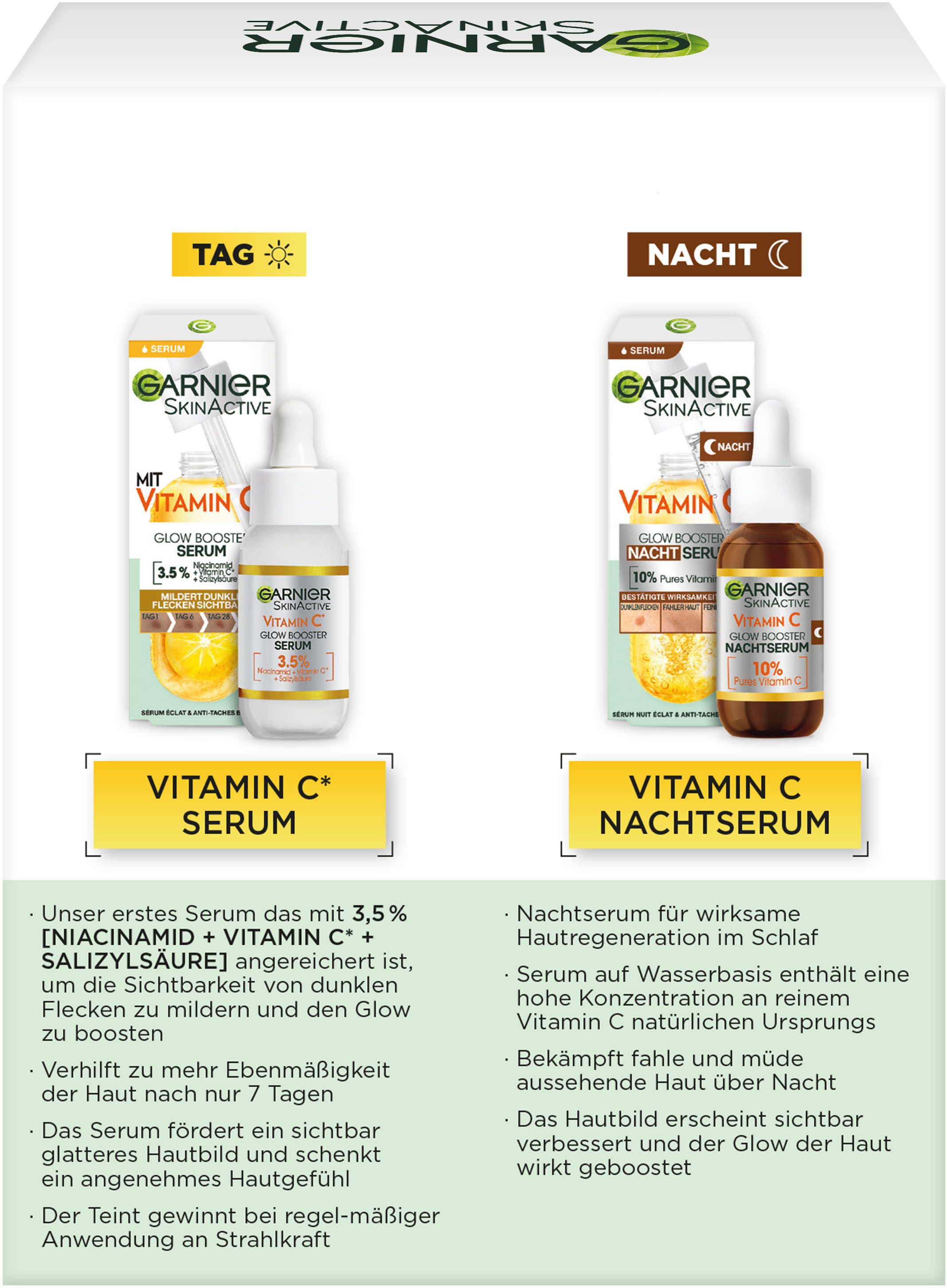 GARNIER Gesichtsserum Vitamin C Glow Booster Serum Duo Set, 2-tlg., effektivere Hautregeneration, für mehr Glow