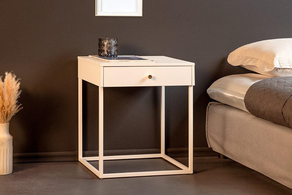 riess-ambiente Nachttisch SLIM LINE 50cm weiß - Metall, mit Schublade, Industrial Design, eckig (Einzelartikel, 1-St), Beistelltisch mit Stauraum - ideal für Wohn-, Gäste- und Schlafzimmer