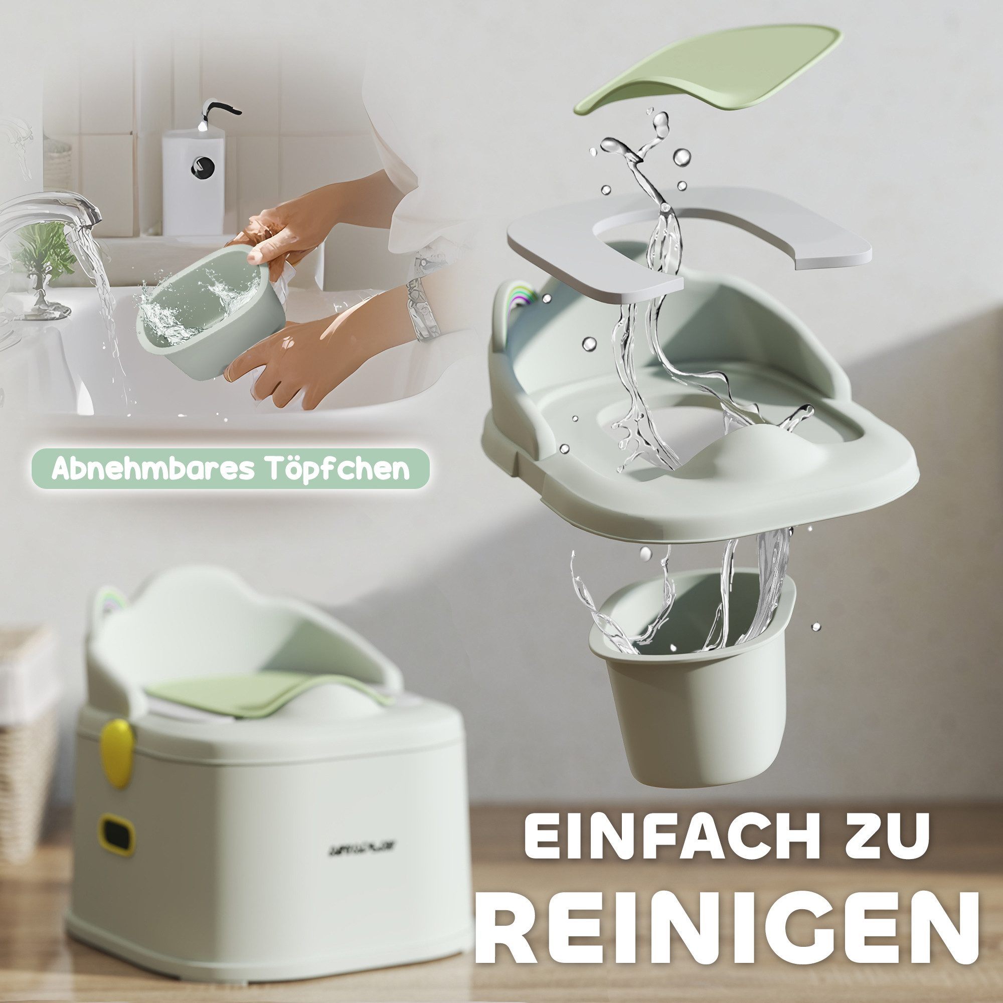 AIYAPLAY 3-in-1 Toilet Trainer, Detachable, with Handles, for Children 6-72 Months, (Potty, 1-Piece), Supports up to 50 kg, Plastic, Faux Leather, Grey