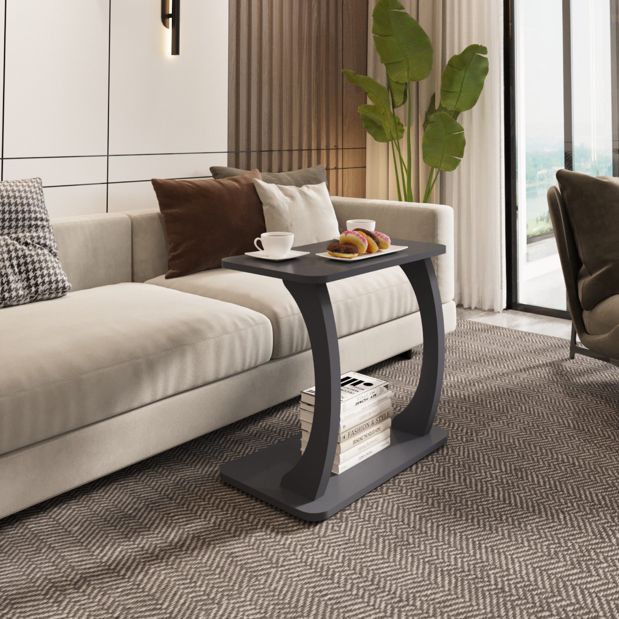 en.casa Beistelltisch, »Stattela« C-förmig 59 x 35 x 56 cm mit 4 Rollen Gra günstig online kaufen