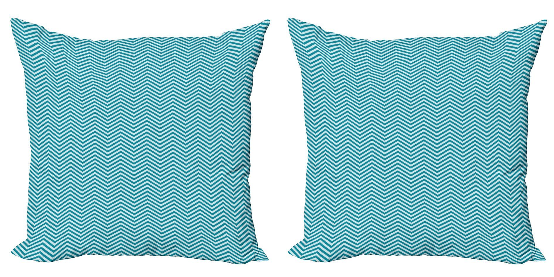 Kissenbezüge Modern Accent Doppelseitiger Digitaldruck, Abakuhaus (2 Stück), Winkel Blau Monochrom Zigzags