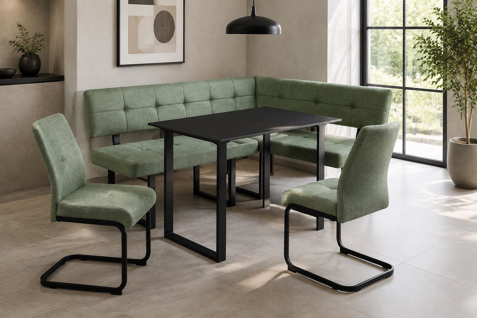 OTTO home Eckbankgruppe Alabama, (Spar-Set, 4-tlg), Sitzgruppe mit Federkern, 2 Freischwingern und Sinterstein-Tisch