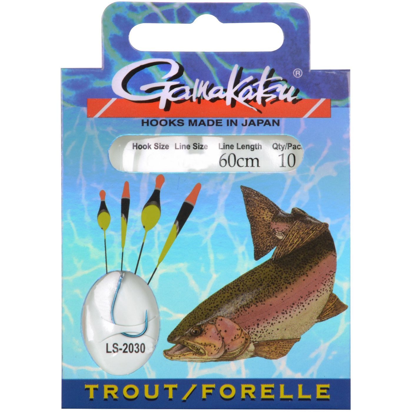 Gamakatsu Forellenhaken Gamakatsu Trout Float LS-2030 60cm Blau - 10 gebundene Forellenhaken