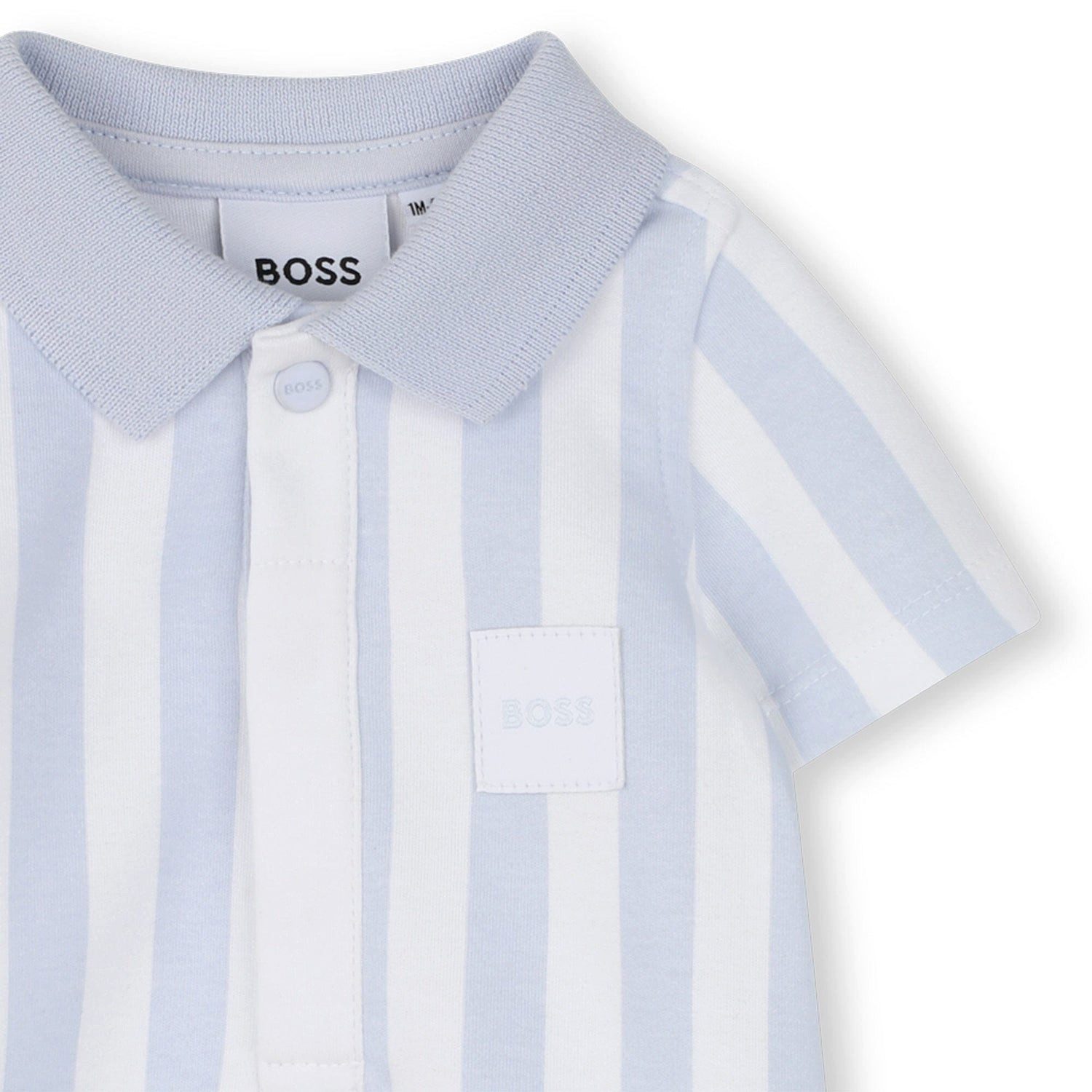 Boss Kidswear Spieler BOSS Kidswear Baby Playsuit „Himmelblau“ – gestreift mit Kragen & Druc